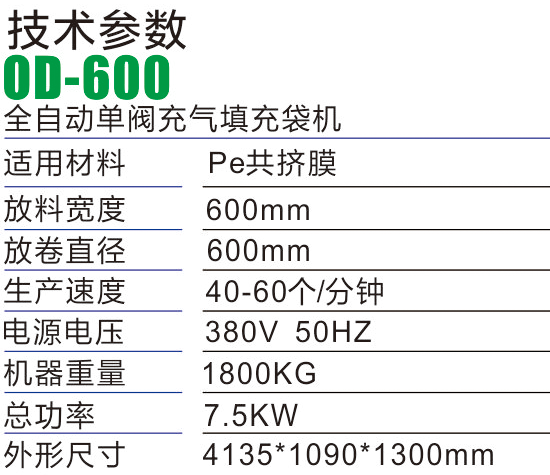 OD600全自動單閥充氣填充袋機(jī)-氣柱袋生產(chǎn)設(shè)備